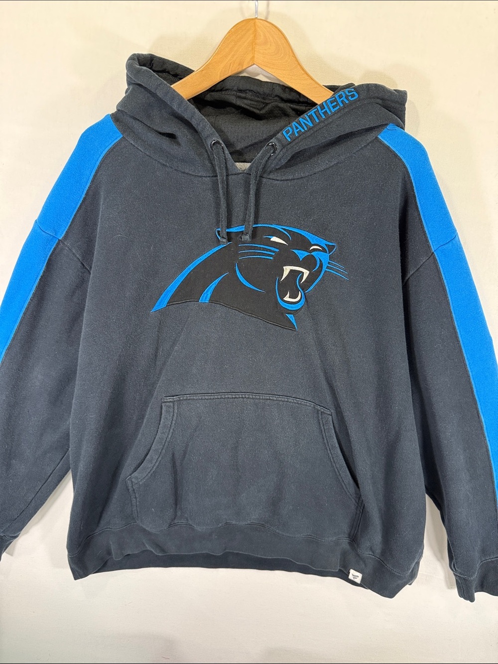 Fanatics Black Hoodie with Bright Blue Sleeve Panels and Panther Logo